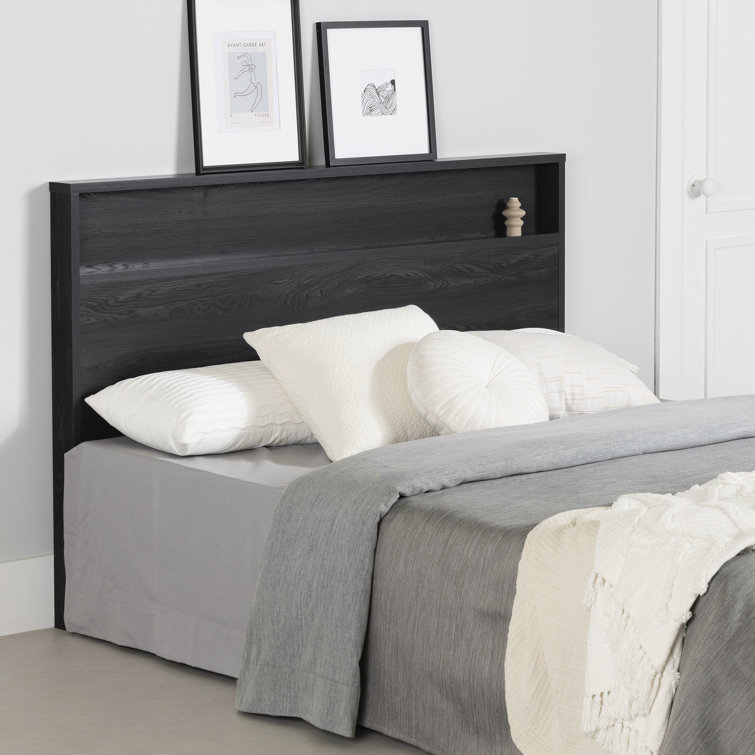 Gray Oak Full Headboard with Storage Shelf