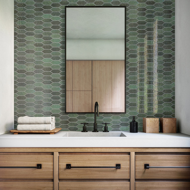 Miramo Reef Green Glazed Ceramic Picket Wall Mosaic Tile