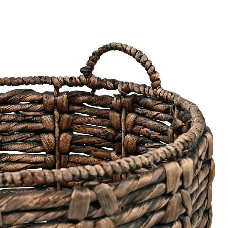 Handwoven Brown Wicker Basket with Handles for Storage