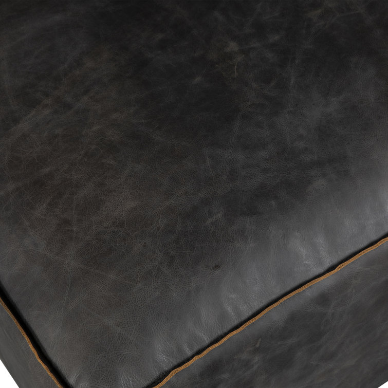 Chiavari Black Genuine Leather Ottoman with Iron Legs