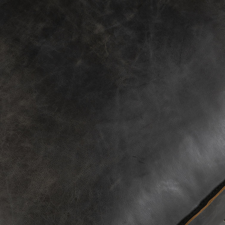 Chiavari Black Genuine Leather Ottoman with Iron Legs