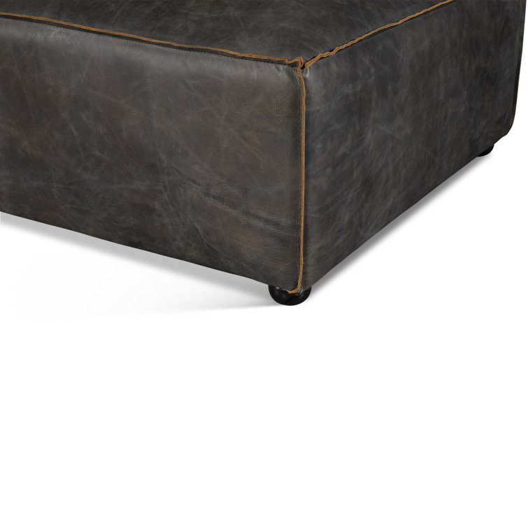 Chiavari Black Genuine Leather Ottoman with Iron Legs