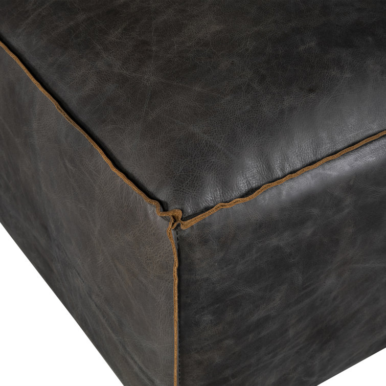 Chiavari Black Genuine Leather Ottoman with Iron Legs