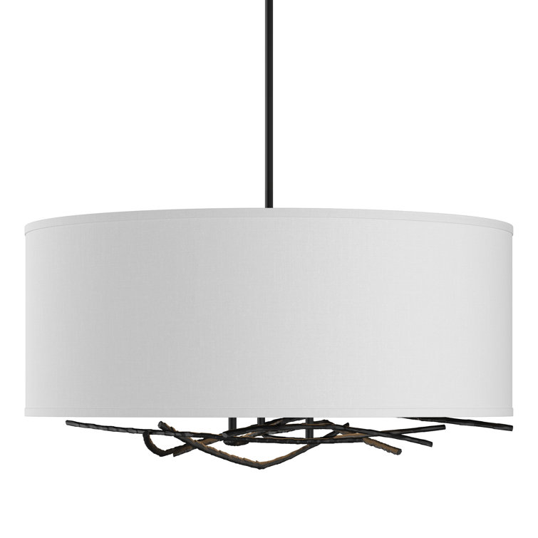 Sylvan Black Metal 3-Light Adjustable Drum Chandelier with Natural Shade
