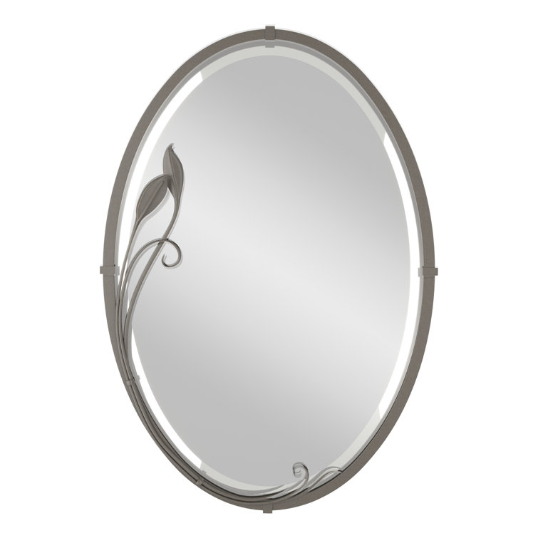 Dark Smoke Oval Bathroom Vanity Mirror with Floral Design