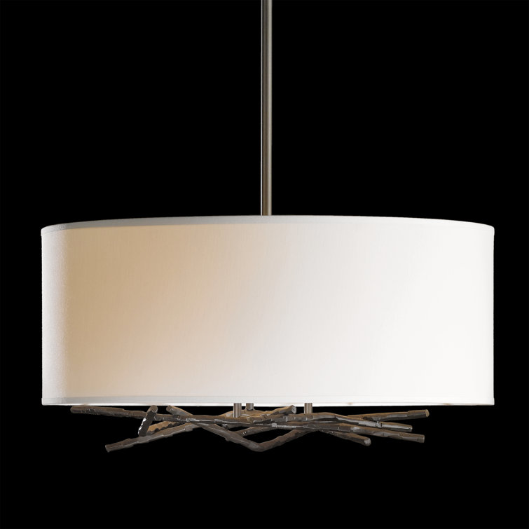 Sylvan Steel 3-Light Drum Chandelier with Natural Anna Shade
