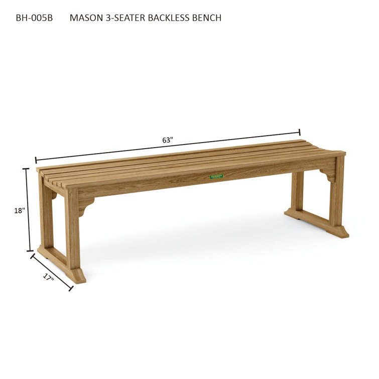 Mason Natural Teak 3-Seater Backless Outdoor Bench