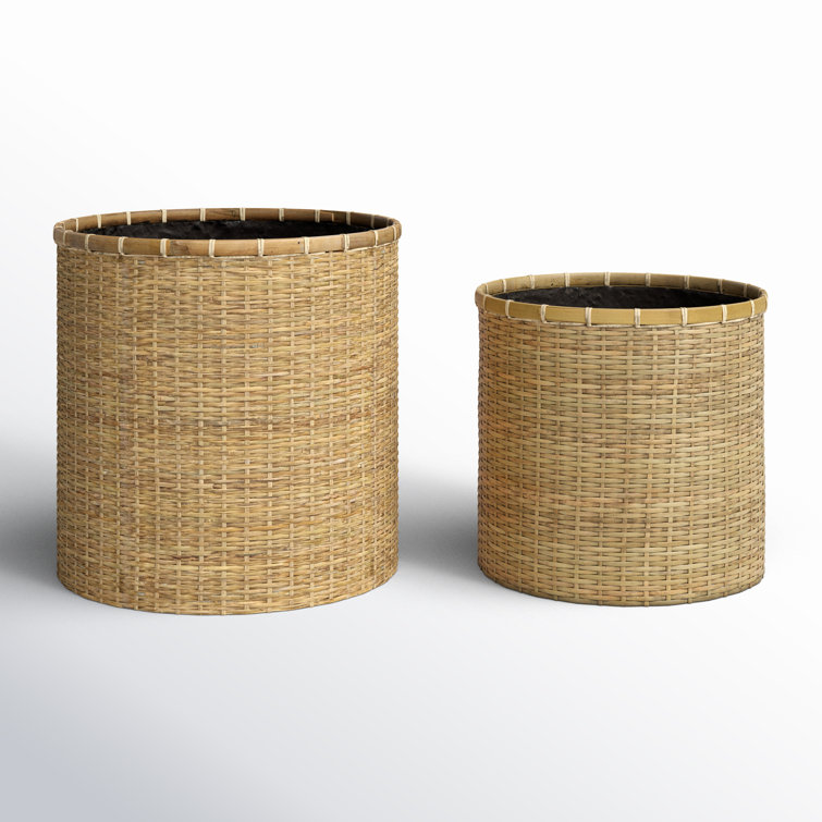 Natural Wicker Indoor Pot Planter Set of Two