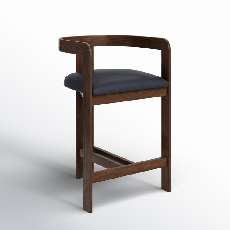 Black Faux Leather and Brown Oak Frame Counter Stool