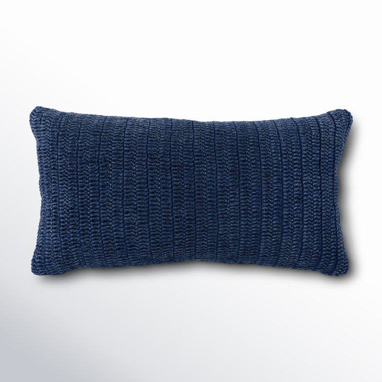 Indigo Knitted Linen Lumbar Throw Pillow