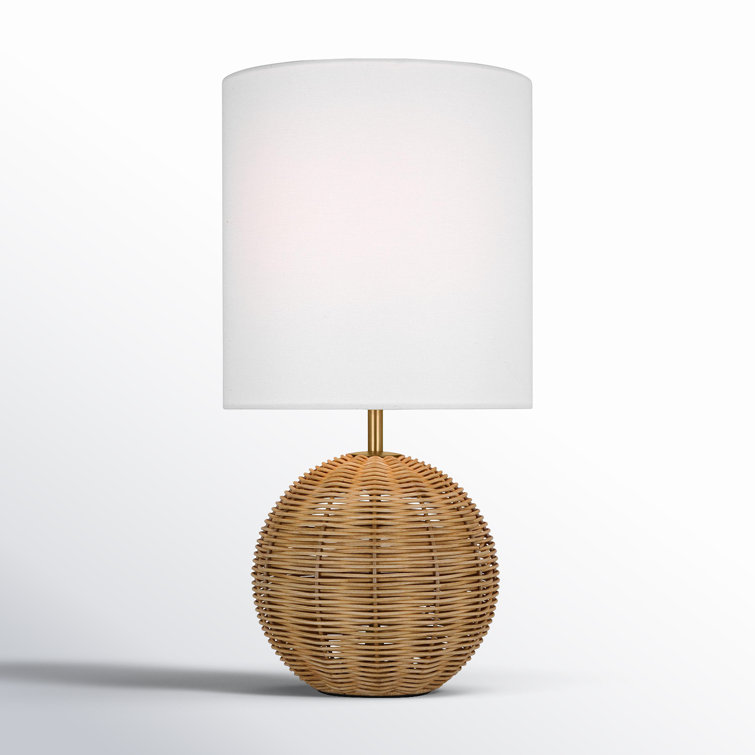 Mari Burnished Brass and Rattan Table Lamp with White Linen Shade