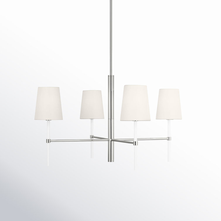 Monroe Polished Nickel 4-Light Chandelier with White Linen Shades