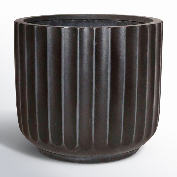 Black Round Fiberstone Planter for Indoor/Outdoor Use