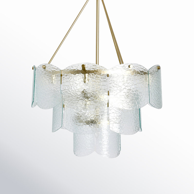 Gold and Clear Glass Tiered Chandelier with 16 Lights