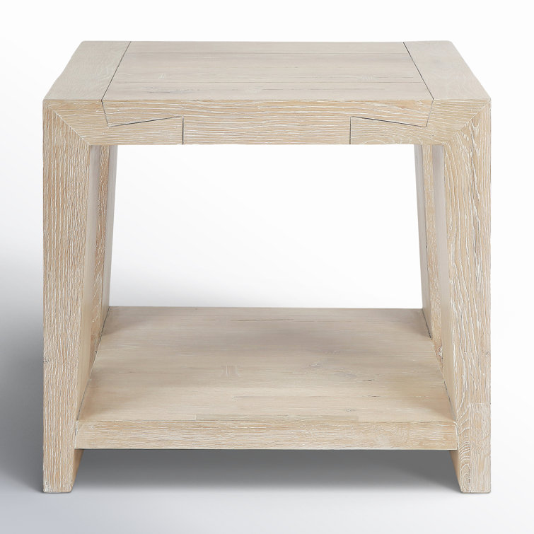 Tan Solid Oak Rectangular End Table with Shelf