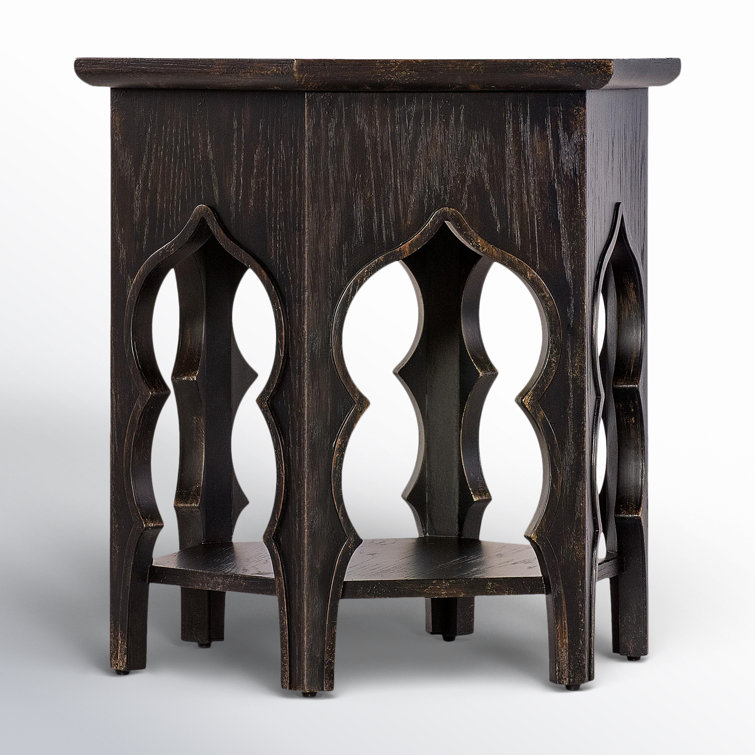 Black Rustic Oak Veneer Hexagon End Table