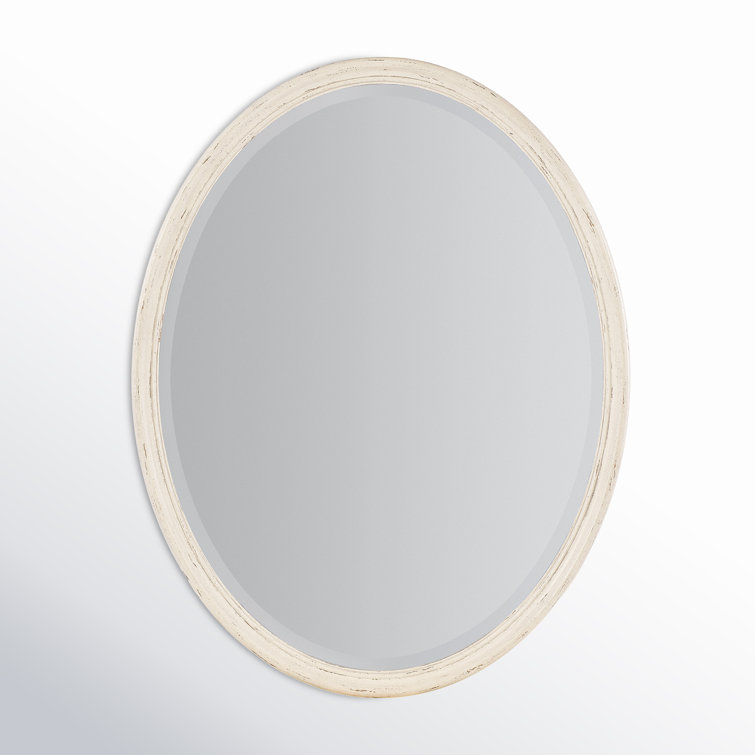Cream Oval Rustic Wood Wall Mirror