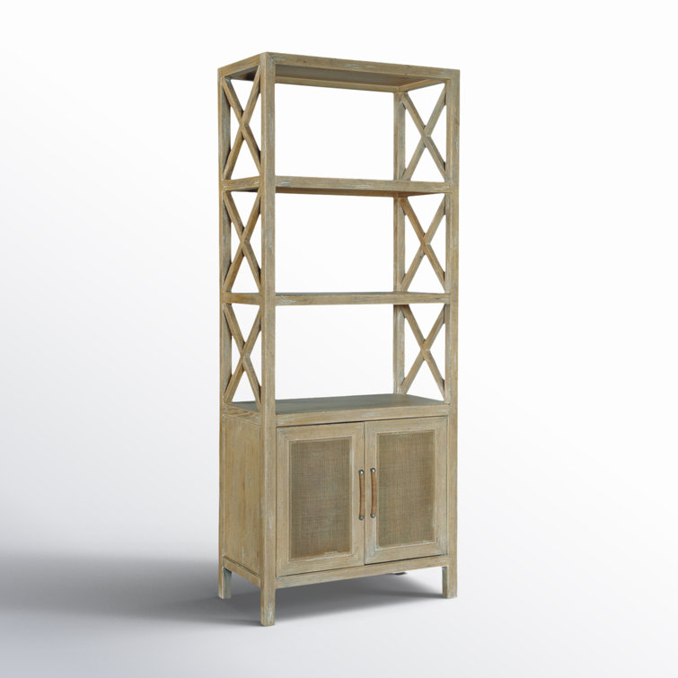 Anders Coastal Cool Wood Fretwork 4-Shelf Bookcase