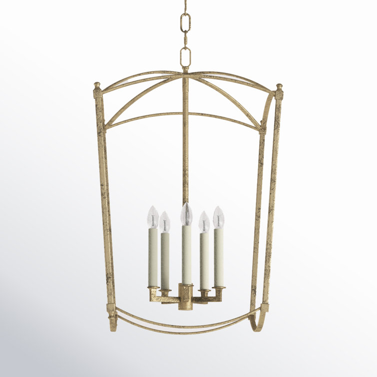 Antique Gild 5-Light Lantern Geometric Chandelier with PVC Accents