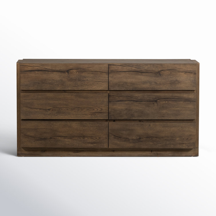 Brown Oak Double Dresser with Dovetail Drawers and Levelers