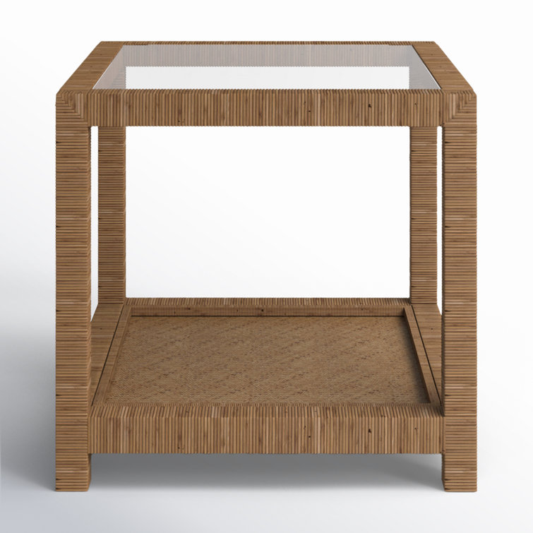 Coastal Charm 26" Brown Rattan and Glass Square End Table