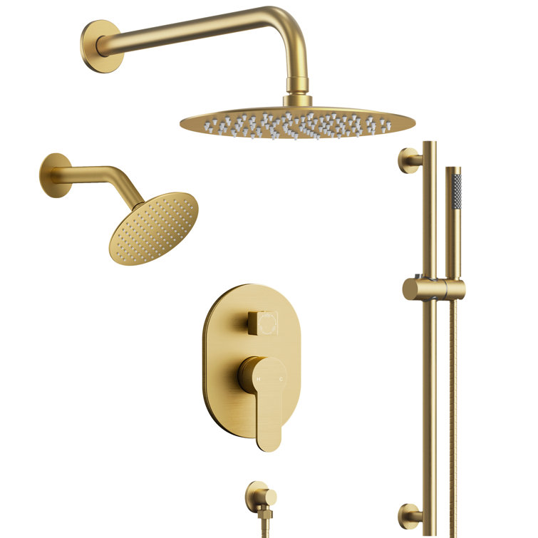 Brushed Gold Dual Head Stainless Steel Shower System with Handheld