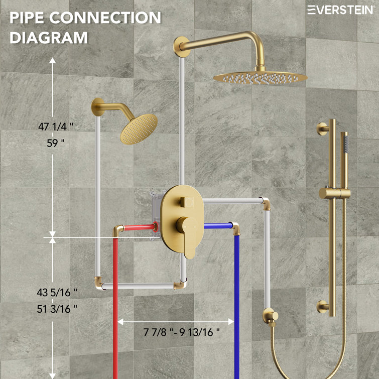 Brushed Gold Dual Head Stainless Steel Shower System with Handheld