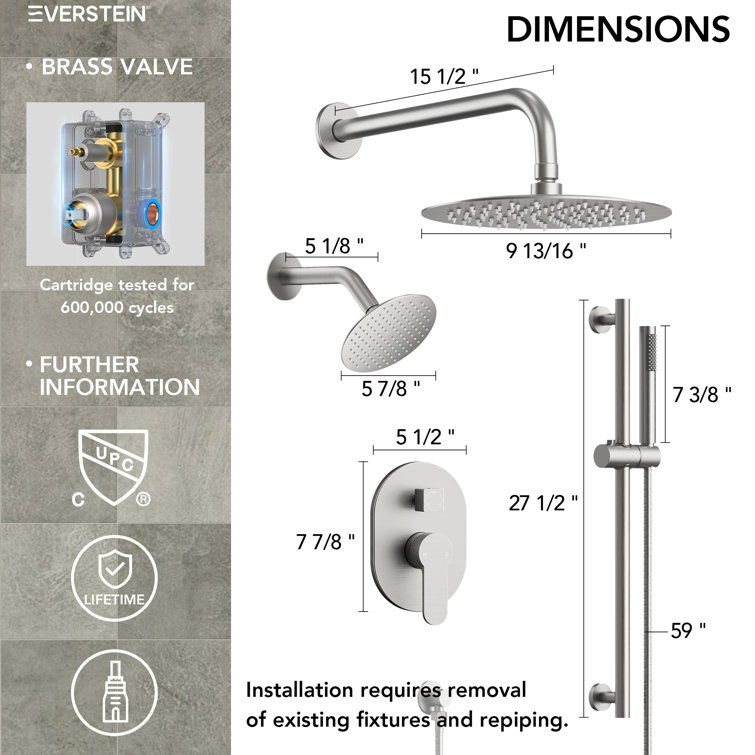Dual Function Brushed Nickel Stainless Steel Shower System