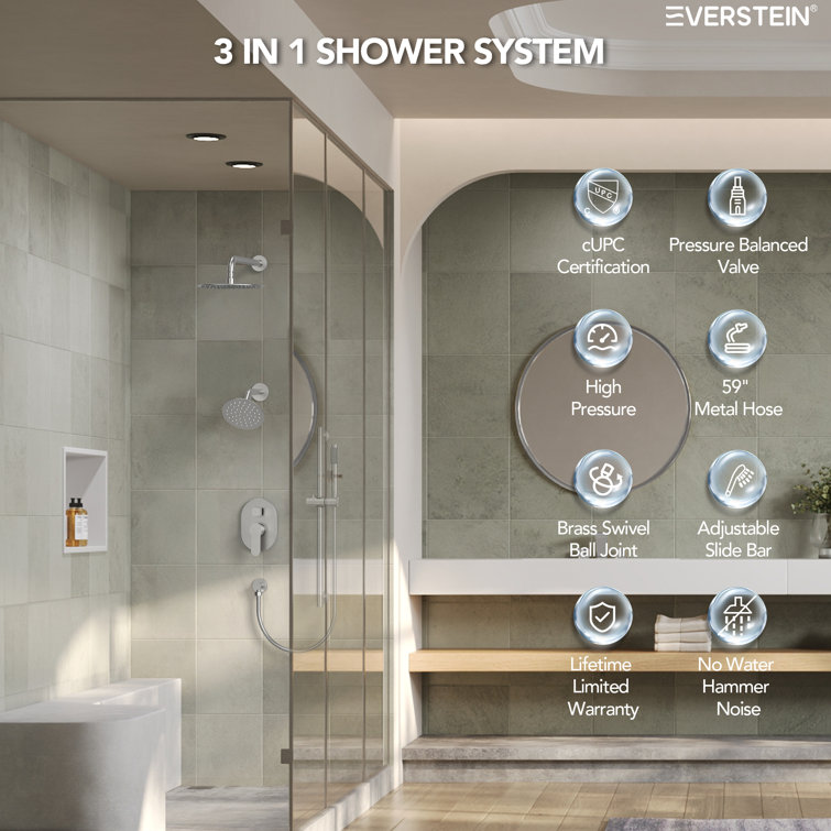 Dual Function Brushed Nickel Stainless Steel Shower System
