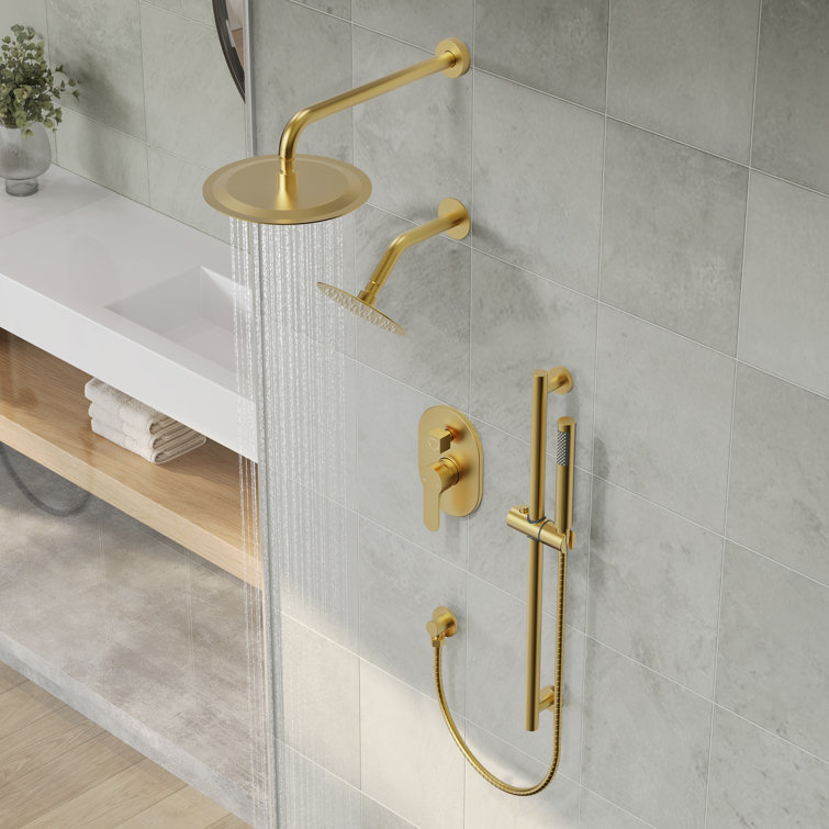 Brushed Gold Dual Head Stainless Steel Shower System with Handheld