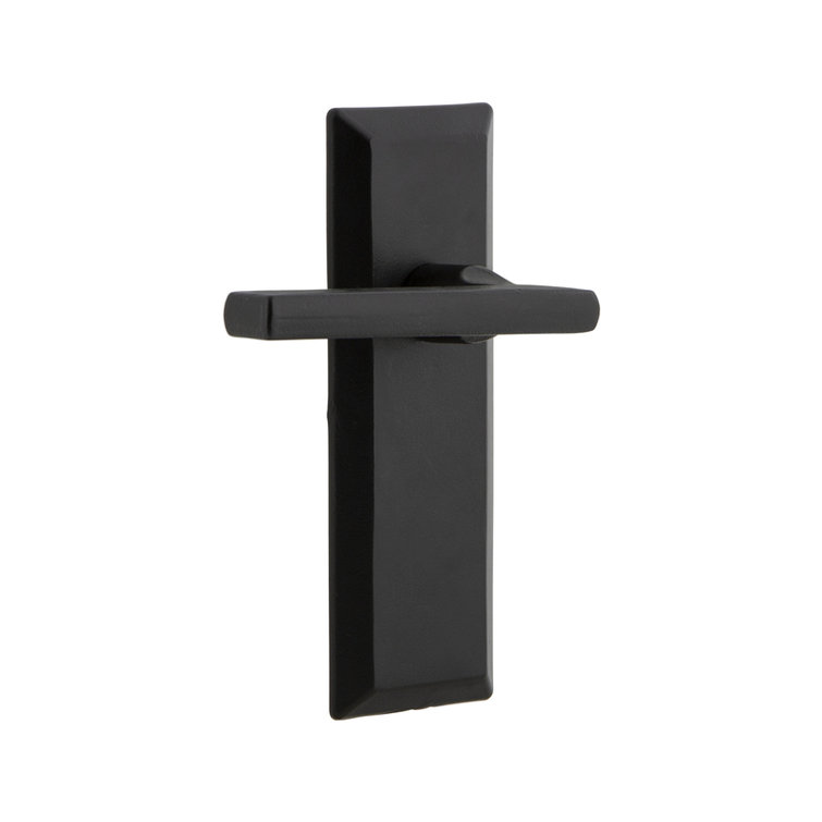 Matte Black Iron Interior Door Lever with Rectangular Rosette