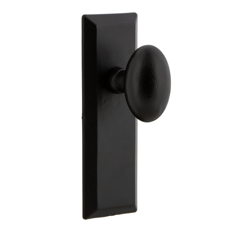 Black Iron Oval Knob with Rectangular Plate Interior Door Handle