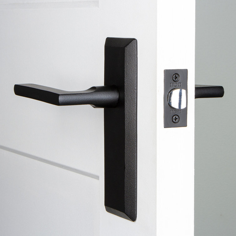 Matte Black Iron Interior Door Lever with Rectangular Rosette