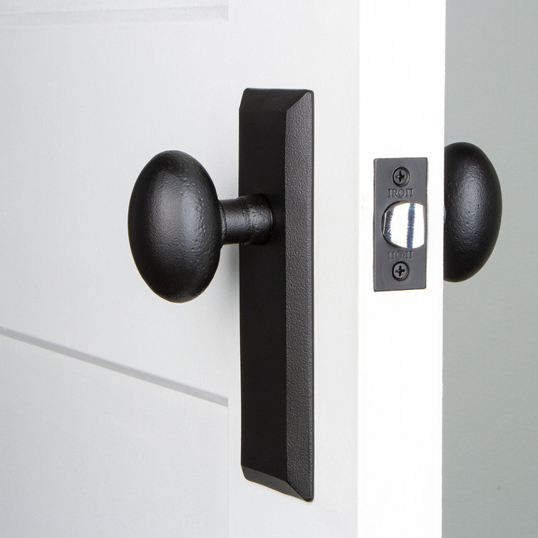 Black Iron Oval Knob with Keep Plate Interior Door Lock Set
