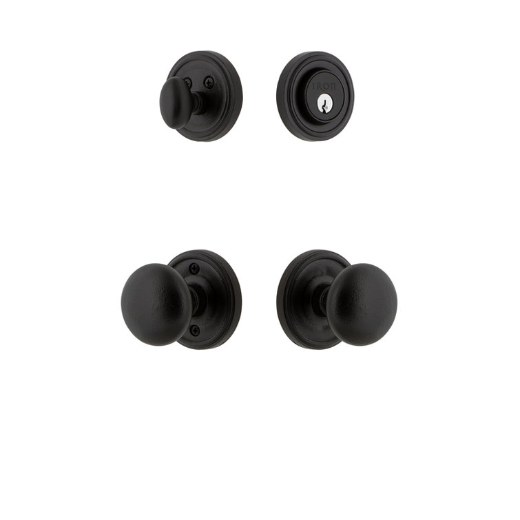 Matte Black Iron Loch Rosette Entry Set with Keep Knob