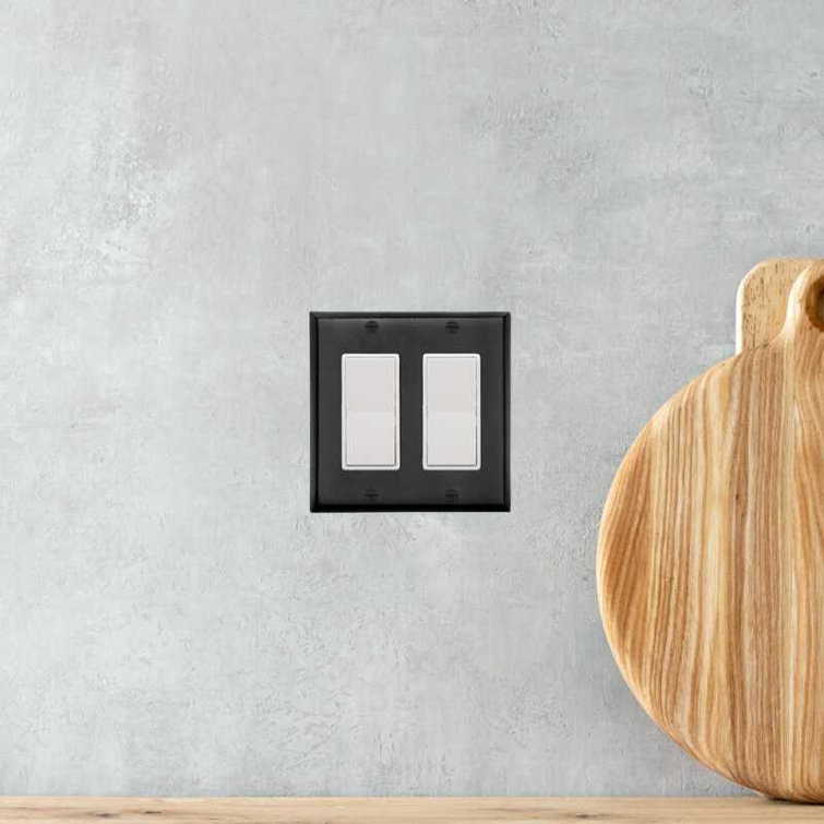 Black Powder Coated Double Rocker Switch Plate
