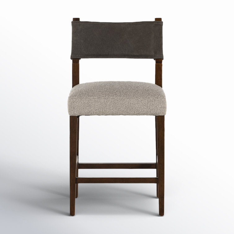 Gray and Dark Brown Leather Upholstered Counter Stool