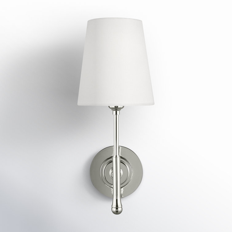 Capri Polished Nickel 1-Light Dimmable Sconce with White Linen Shade