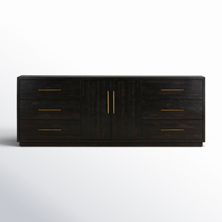 Burnished Black Acacia Media Console with Brass Hardware