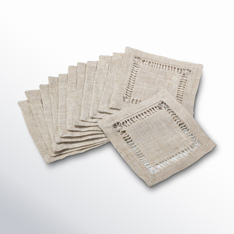 Set of 12 Beige Linen Square Coasters