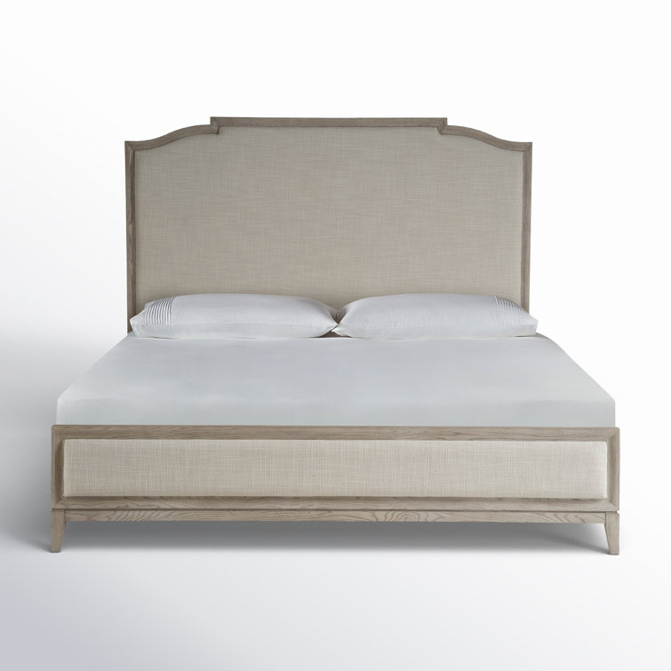 Queen Oak Wood Frame Upholstered Bed with Slats