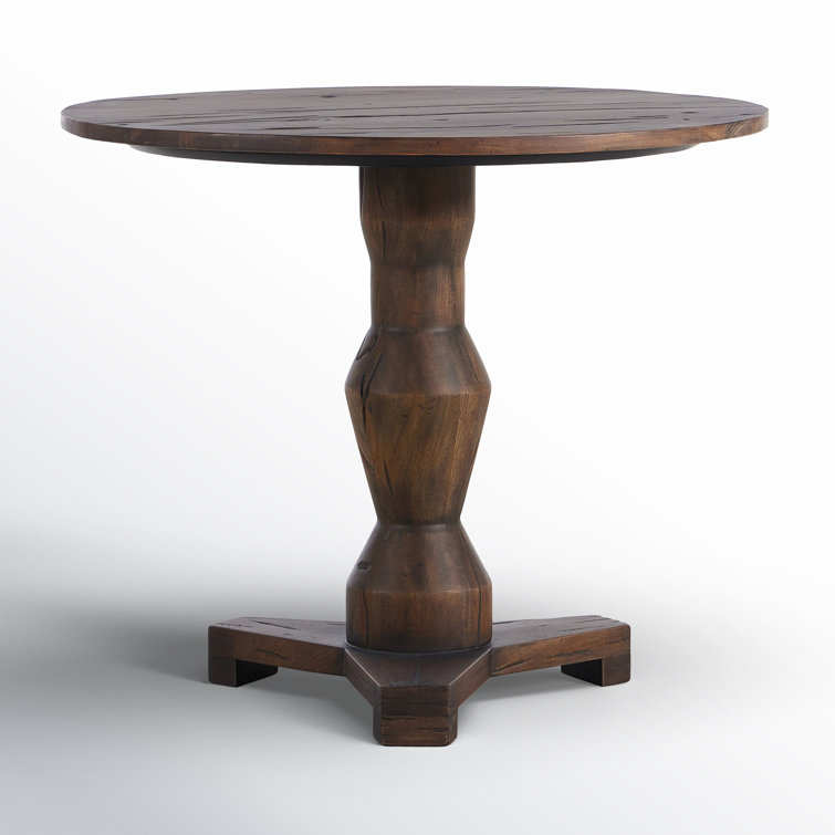 Naiesha Round Brown Solid Wood Pedestal End Table