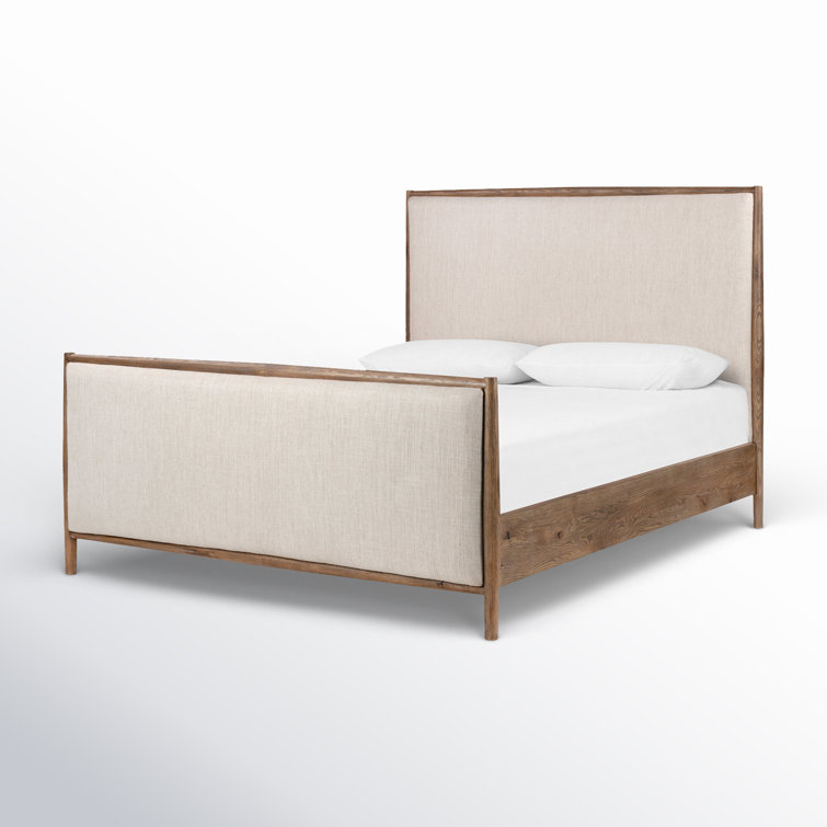 King Weathered Oak Upholstered Linen Bed with Headboard