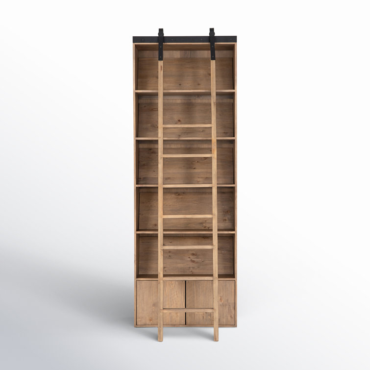 Smoked Pine Solid Wood Standard Bookcase with Ladder