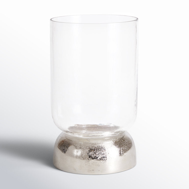 Serenade Domed Base Silver Hammered Glass Hurricane Candle Holder