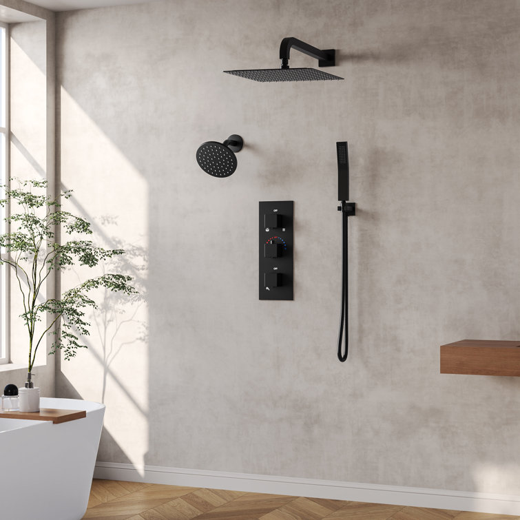 Matte Black 12" Dual Shower Head System with Handheld Spray