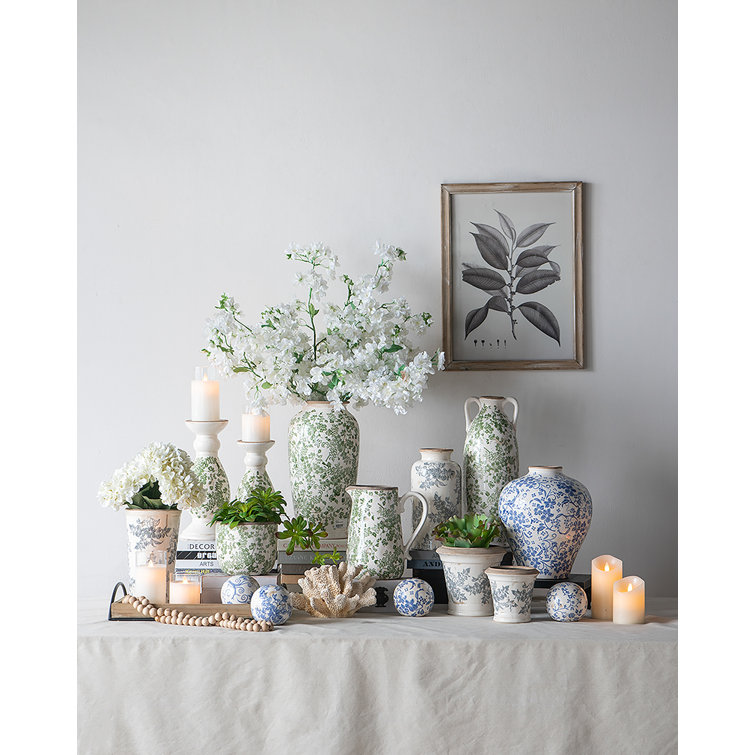 Blue and White Floral Ceramic Decorative Balls Set of 4