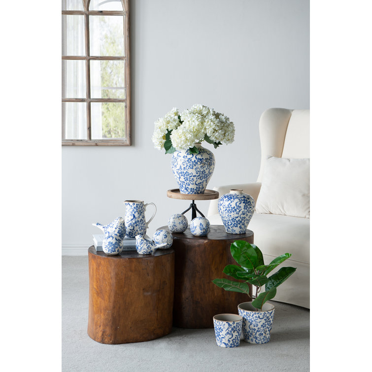 Blue and White Floral Ceramic Decorative Balls Set of 4
