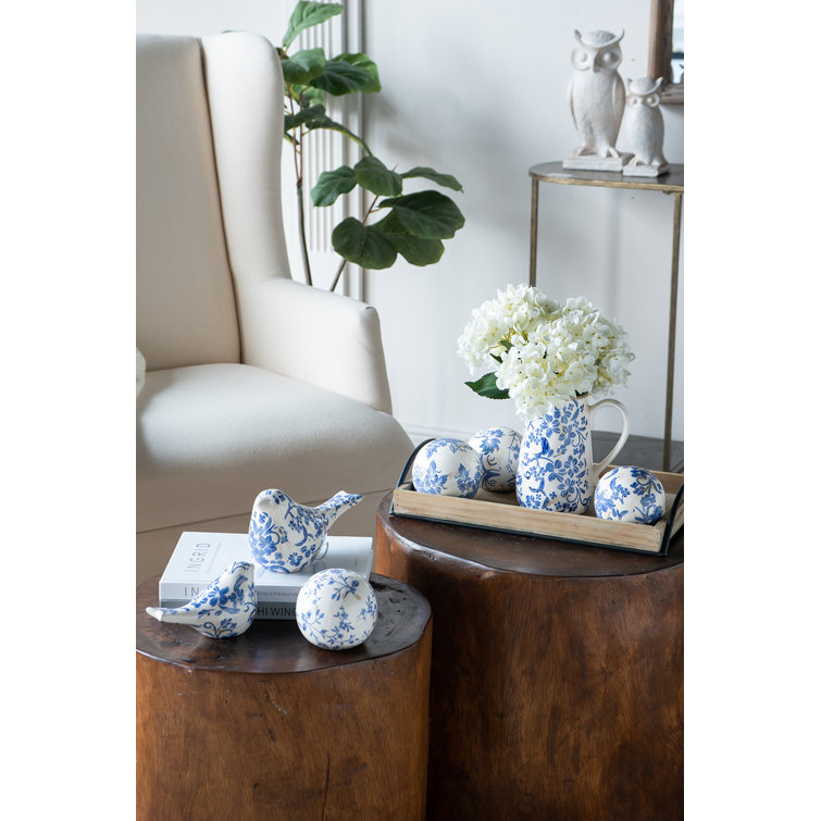 Blue and White Floral Ceramic Decorative Balls Set of 4