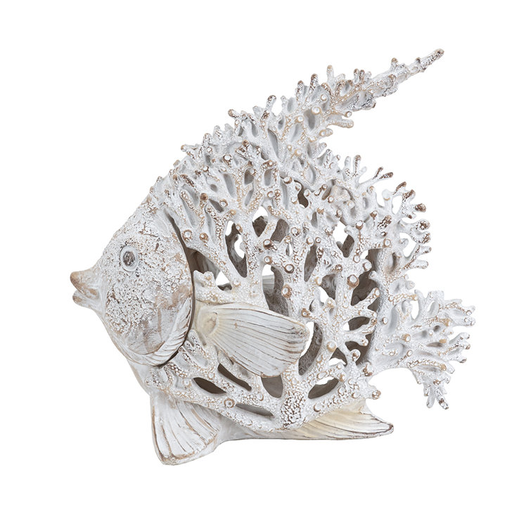 White and Beige Coral Look Resin Angelfish Figurine